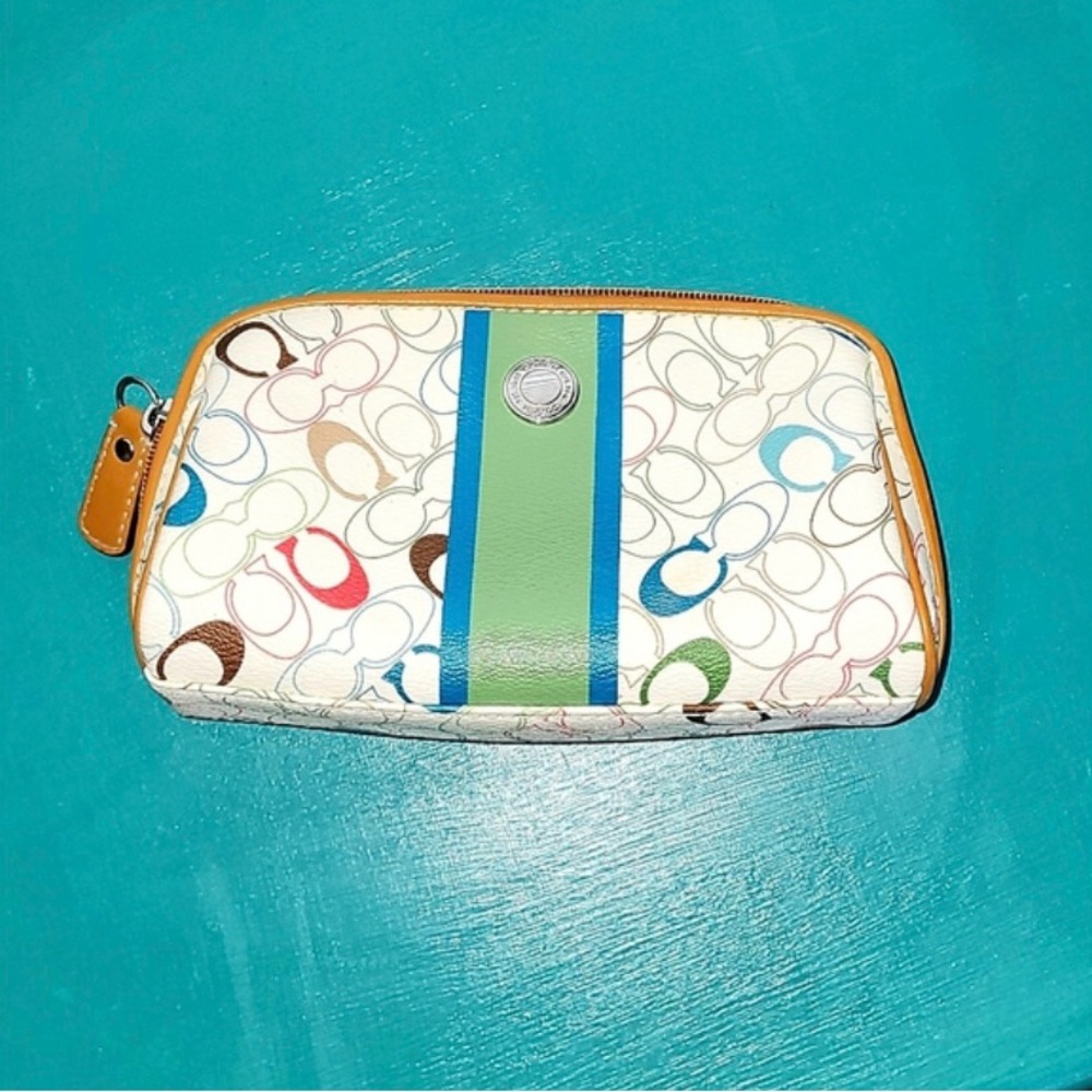 COACH Chelsea Heritage Signature Stripe Cosmetic Makeup Case